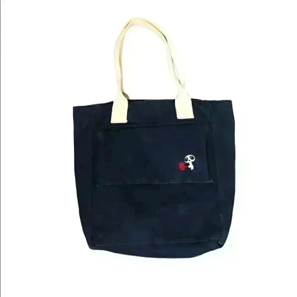 VTG CANVAS PANDA BOOK BAG TOTE BLUE